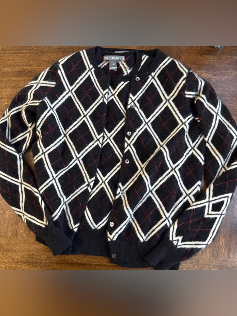 Vintage Saks Fifth Avenue 100% Cashmere Argyle Twin Set Size Small